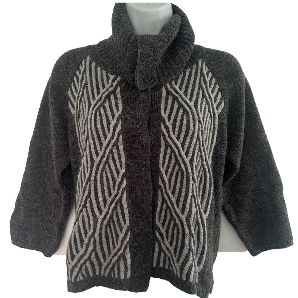 Atsuro Tayama 4 Gray Wool Blend Snap Front Cardigan Sweater 3/4 Sleeve*